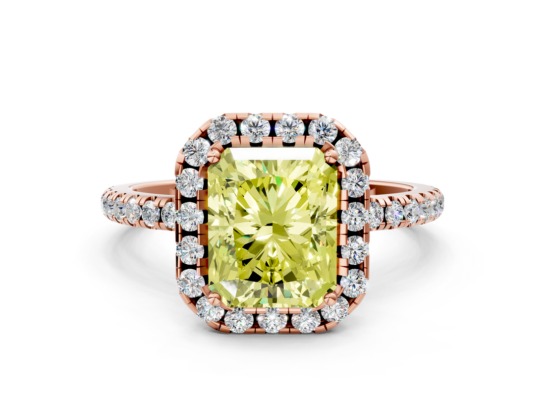 Rose gold Fancy Yellow Radiant  Cut Halo Diamond Engagement Ring with Pave Band and Four-Prong Setting_20