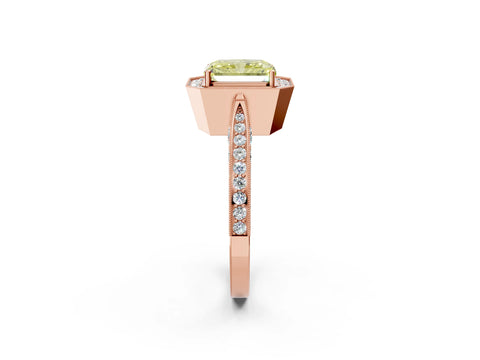 Rose gold Fancy Yellow Radiant Cut Halo Diamond Engagement Ring with Split Shank Band and Four-Prong Setting_2