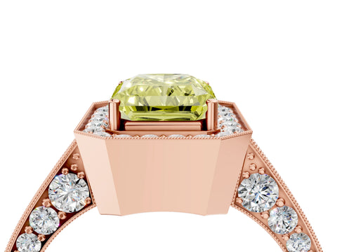 Rose gold Fancy Yellow Radiant Cut Halo Diamond Engagement Ring with Split Shank Band and Four-Prong Setting_4