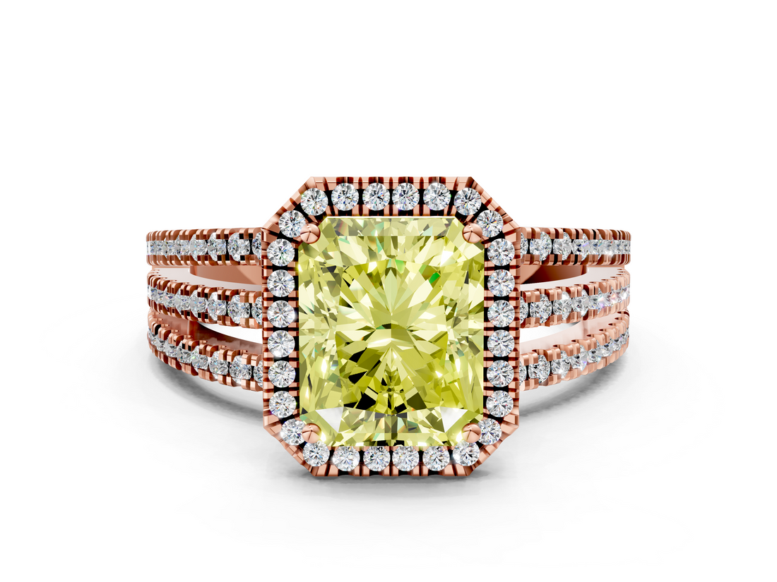 Rose gold Fancy Yellow Radiant  Cut Halo Diamond Engagement Ring with Split Shank and Four-Prong Setting_20