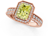 Rose gold Fancy Yellow Radiant  Cut Halo Diamond Pave Band Ring with Four-Prong Setting_55