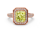 Rose gold Fancy Yellow Radiant  Cut Halo Diamond Pave Band with Four-Prong Setting_37