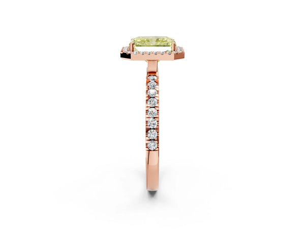 Rose gold Fancy Yellow Radiant Cut Halo Diamond Pave Band with Prong Setting