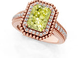 Rose gold Fancy Yellow Radiant Cut Halo Diamond Ring with Beaded Split Shank and Four-Prong Setting_1