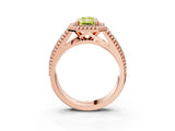 Rose gold Fancy Yellow Radiant Cut Halo Diamond Ring with Beaded Split Shank and Four-Prong Setting_3