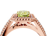 Rose gold Fancy Yellow Radiant Cut Halo Diamond Ring with Beaded Split Shank and Four-Prong Setting_4