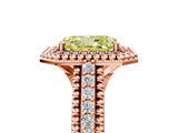 Rose gold Fancy Yellow Radiant Cut Halo Diamond Ring with Beaded Split Shank and Four-Prong Setting_5