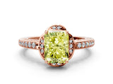 Rose gold Fancy Yellow Radiant  Cut Halo Diamond Ring with Channel Set Band and Four-Prong Setting_31