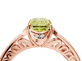 Rose gold Fancy Yellow Radiant  Cut Halo Diamond Ring with Channel Set Band and Four-Prong Setting_35