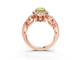 Rose gold Fancy Yellow Radiant Cut Halo Diamond Ring with Milgrain and Bezel Accents on a Split Shank Band_15