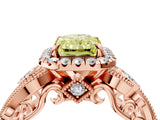 Rose gold Fancy Yellow Radiant Cut Halo Diamond Ring with Milgrain and Bezel Accents on a Split Shank Band_16