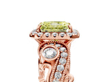 Rose gold Fancy Yellow Radiant Cut Halo Diamond Ring with Milgrain and Bezel Accents on a Split Shank Band_17