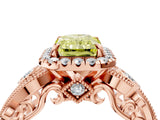 Rose gold Fancy Yellow Radiant Cut Halo Diamond Ring with Milgrain and Bezel Accents on a Split Shank Band_28