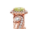Rose gold Fancy Yellow Radiant Cut Halo Diamond Ring with Milgrain and Bezel Accents on a Split Shank Band_29