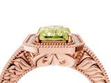 Rose gold Fancy Yellow Radiant  Cut Halo Diamond Ring with Pavé Band and Four-Prong Setting_55
