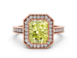 Rose gold Fancy Yellow Radiant  Cut Halo Diamond Ring with Pavé Band and Milgrain Prong Setting_32