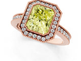 Rose gold Fancy Yellow Radiant  Cut Halo Diamond Ring with Pavé Band and Milgrain Prong Setting_33