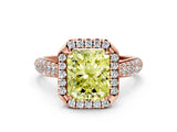Rose gold Fancy Yellow Radiant Cut Halo Diamond Ring with Pavé Band