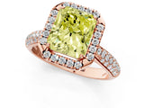 Rose gold Fancy Yellow Radiant Cut Halo Diamond Ring with Pavé Band_1
