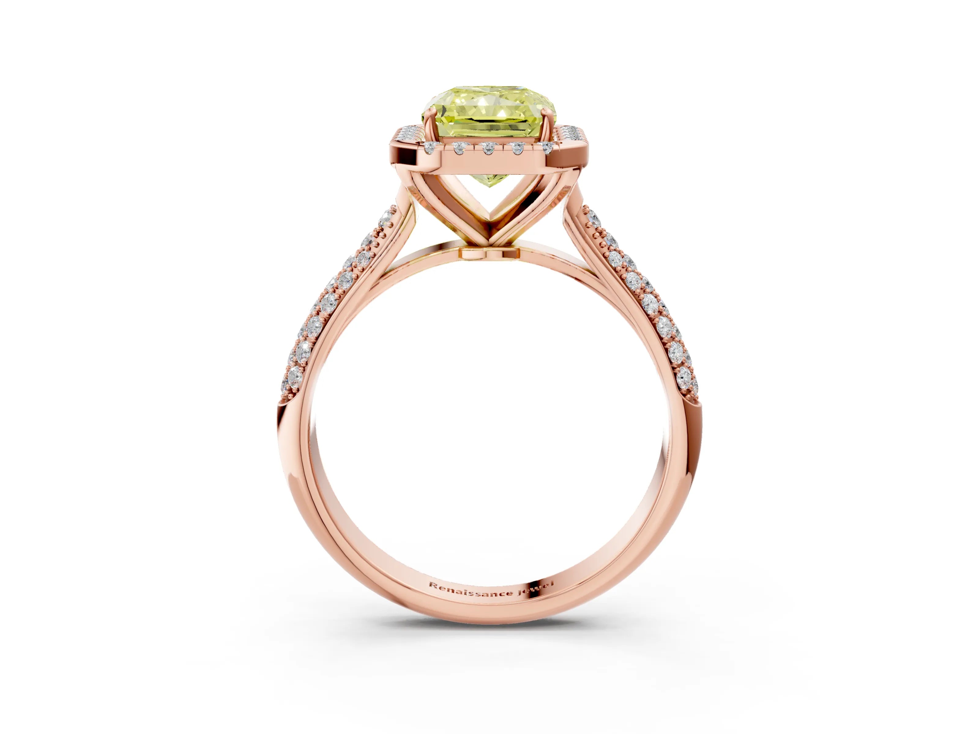 Rose gold Fancy Yellow Radiant Cut Halo Diamond Ring with Pavé Band_3