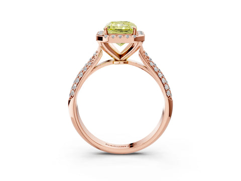 Rose gold Fancy Yellow Radiant Cut Halo Diamond Ring with Pavé Band_3