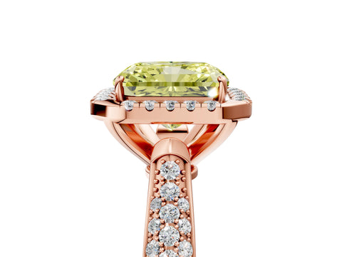 Rose gold Fancy Yellow Radiant Cut Halo Diamond Ring with Pavé Band_5