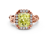Rose gold Fancy Yellow Radiant  Cut Halo Diamond Ring with Scrollwork Band and Four-Prong Setting_56