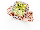 Rose gold Fancy Yellow Radiant  Cut Halo Diamond Ring with Scrollwork Band and Four-Prong Setting_57