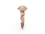 Rose gold Fancy Yellow Radiant  Cut Halo Diamond Ring with Scrollwork Band and Four-Prong Setting_58
