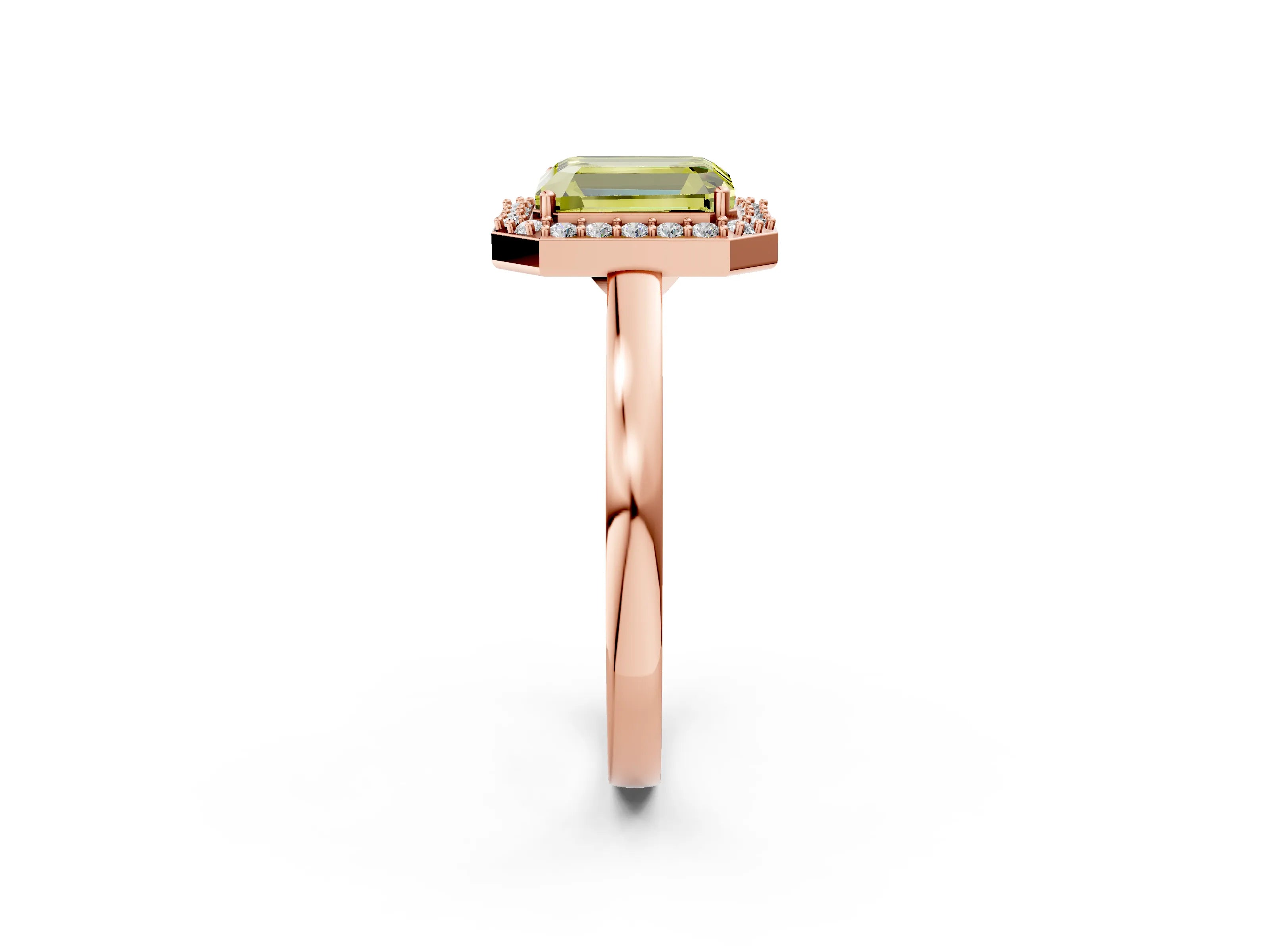 Rose gold Fancy Yellow Radiant Cut Halo Diamond Ring with Solitaire Band and Prong Setting_2