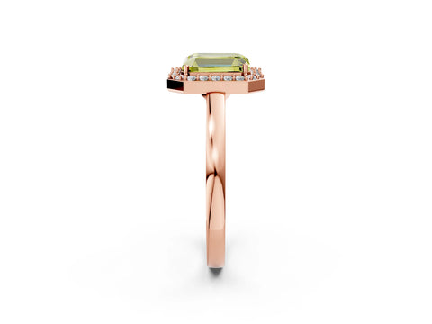 Rose gold Fancy Yellow Radiant Cut Halo Diamond Ring with Solitaire Band and Prong Setting_2