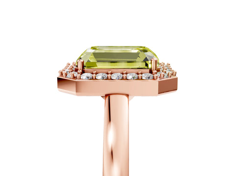 Rose gold Fancy Yellow Radiant Cut Halo Diamond Ring with Solitaire Band and Prong Setting_5
