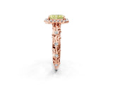 Rose gold Fancy Yellow Radiant Cut Halo Diamond Solitaire with Filigree Band and Four-Prong Setting_2