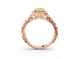 Rose gold Fancy Yellow Radiant Cut Halo Diamond Solitaire with Filigree Band and Four-Prong Setting_3