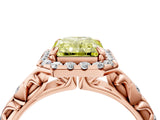 Rose gold Fancy Yellow Radiant Cut Halo Diamond Solitaire with Filigree Band and Four-Prong Setting_4