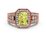 Rose gold Fancy Yellow Radiant Cut Halo Diamond Split Shank Ring with Prong Setting_6