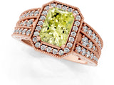 Rose gold Fancy Yellow Radiant Cut Halo Diamond Split Shank Ring with Prong Setting_7