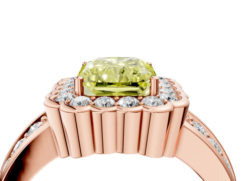 Rose gold Fancy Yellow Radiant Cut Halo Diamond Split Shank Ring with Scalloped Prong Setting_4
