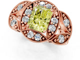 Rose gold Fancy Yellow Radiant Cut Halo Milgrain Diamond Engagement Ring with Leaf Band and Four-Prong Setting_1