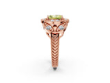Rose gold Fancy Yellow Radiant Cut Halo Milgrain Diamond Engagement Ring with Leaf Band and Four-Prong Setting_2