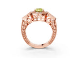 Rose gold Fancy Yellow Radiant Cut Halo Milgrain Diamond Engagement Ring with Leaf Band and Four-Prong Setting_3
