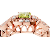Rose gold Fancy Yellow Radiant Cut Halo Milgrain Diamond Engagement Ring with Leaf Band and Four-Prong Setting_4