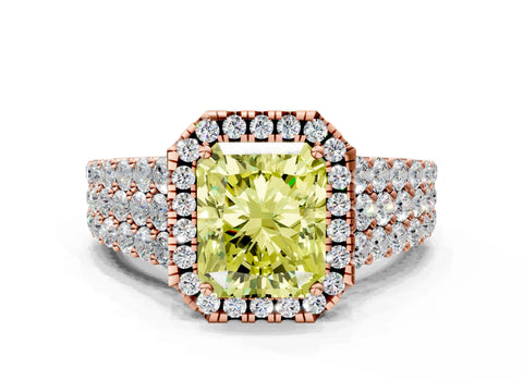 Rose gold Fancy Yellow Radiant Cut Halo Pavé Diamond Engagement Ring with Split Shank and Four-Prong Setting_3