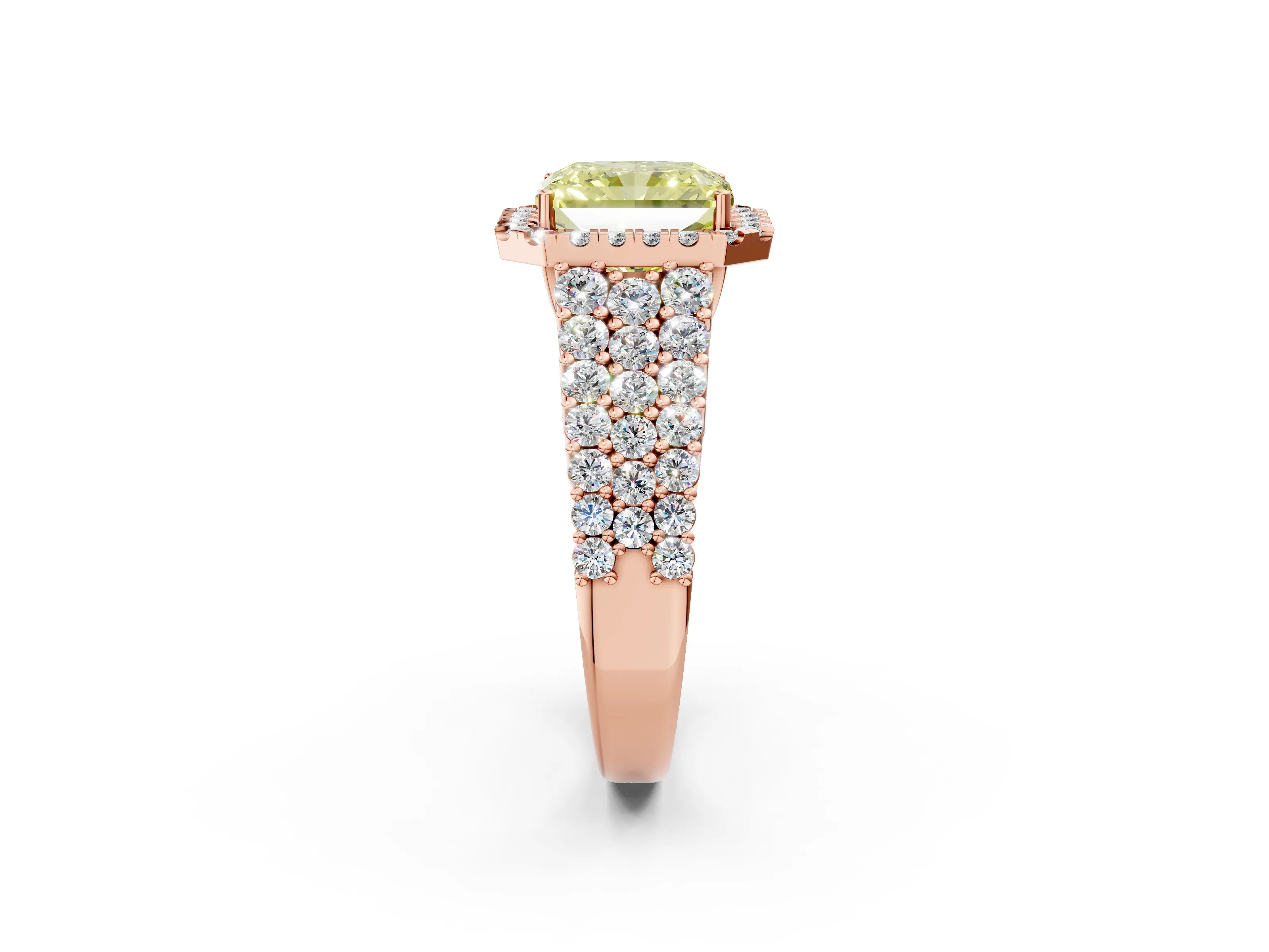 Rose gold Fancy Yellow Radiant Cut Halo Pavé Diamond Engagement Ring with Split Shank and Four-Prong Setting_5