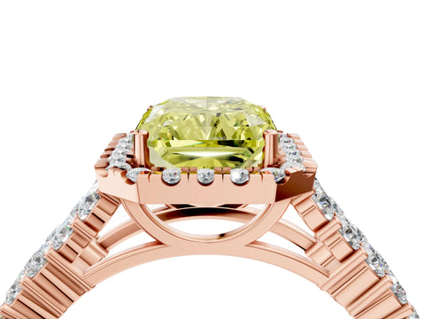 Rose gold Fancy Yellow Radiant Cut Halo Pavé Diamond Engagement Ring with Split Shank and Four-Prong Setting_7
