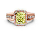 Rose gold Fancy Yellow Radiant  Cut Halo Pave Band Four-Prong Ring_49