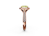 Rose gold Fancy Yellow Radiant  Cut Halo Pave Band Four-Prong Setting Ring_22