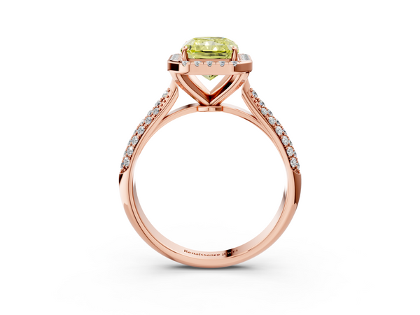 Rose gold Fancy Yellow Radiant  Cut Halo Pave Band Four-Prong Setting Ring