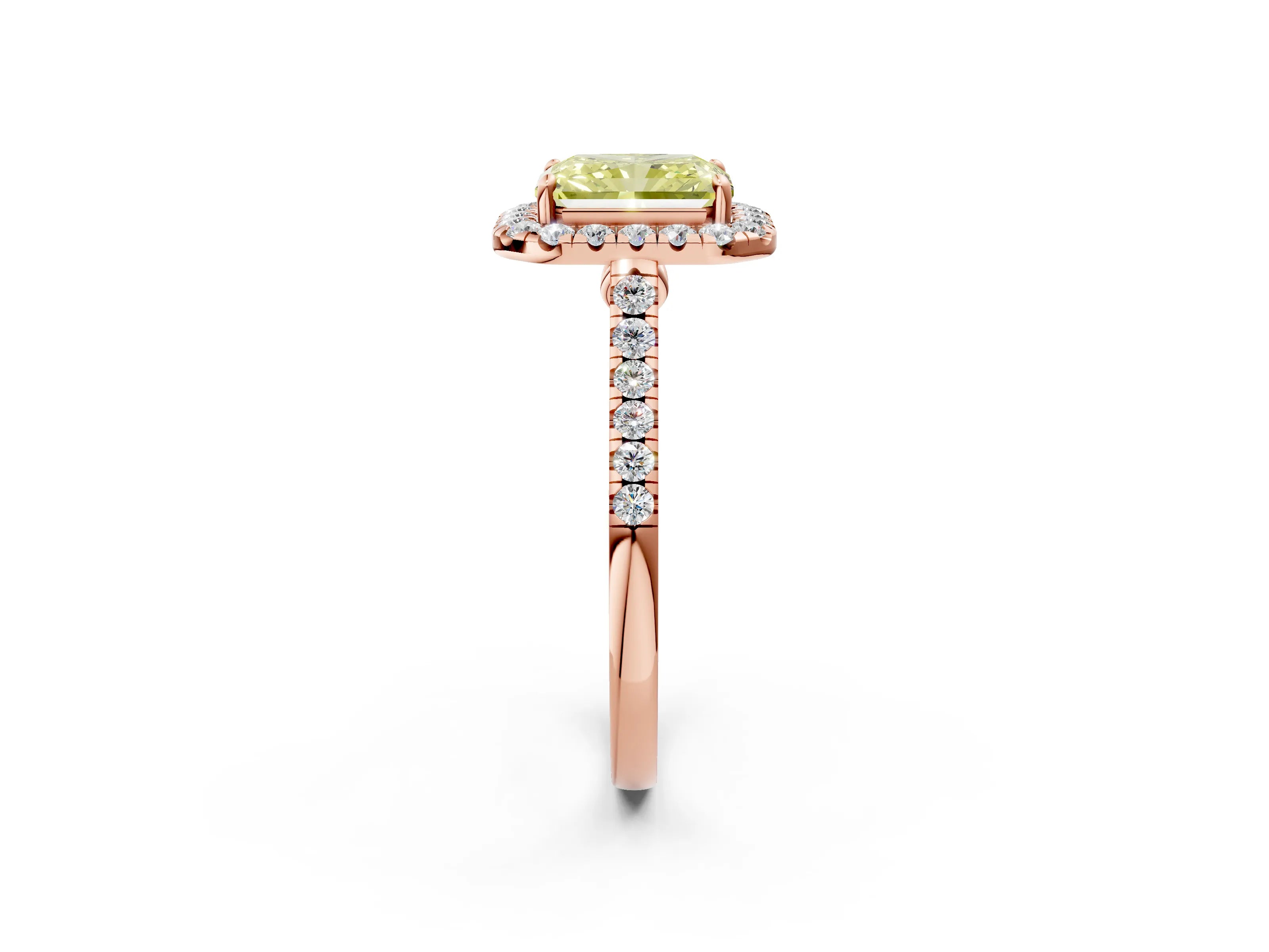Rose gold Fancy Yellow Radiant Cut Halo Pave Diamond Engagement Ring with Four-Prong Setting_2
