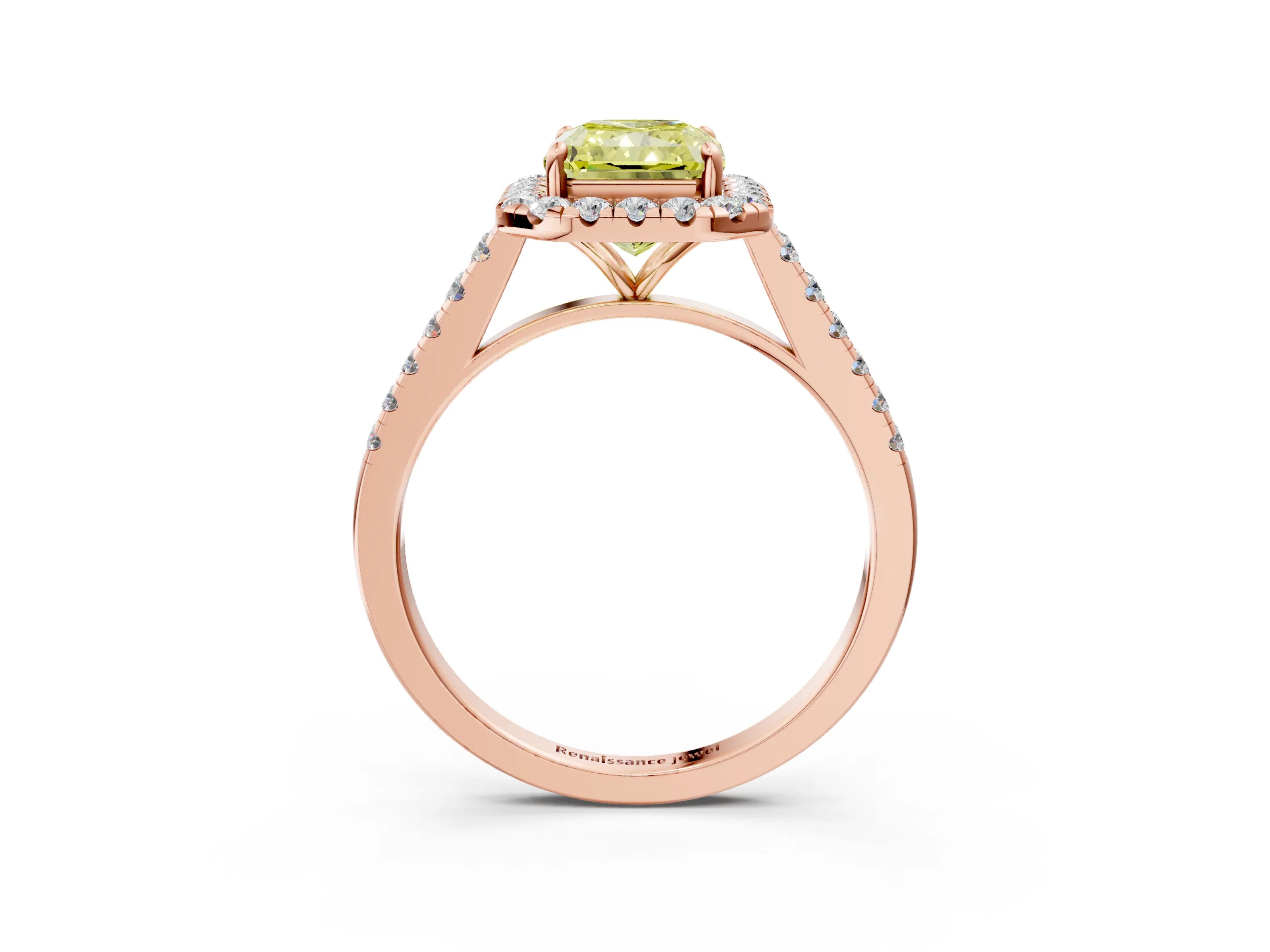 Rose gold Fancy Yellow Radiant Cut Halo Pave Diamond Engagement Ring with Four-Prong Setting_3